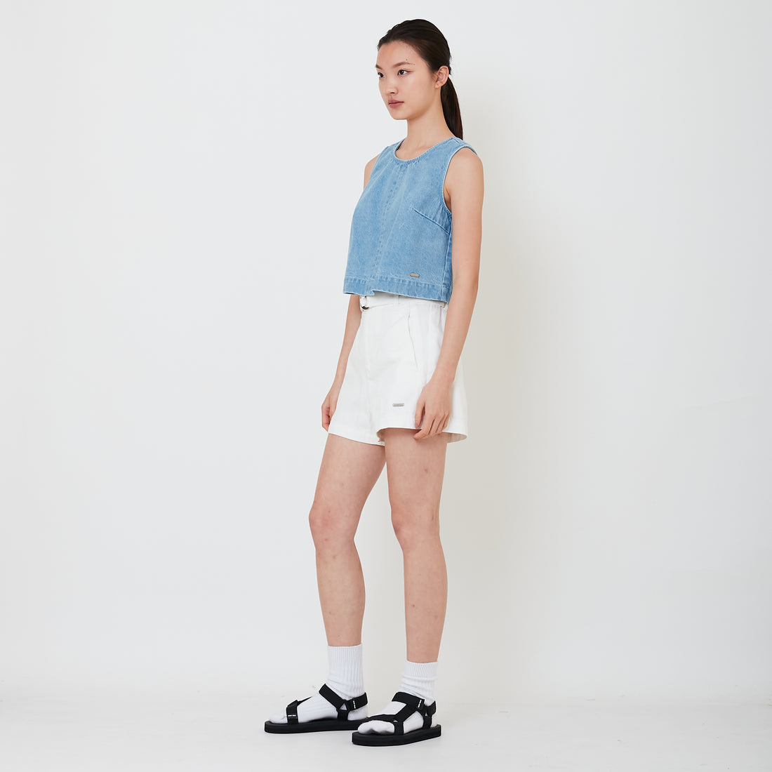 Women Denim Shorts with Belt - Off White - SW2502049A