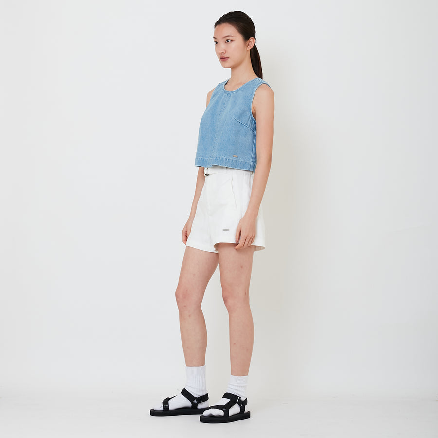 Women Denim Shorts with Belt - Off White - SW2502049A