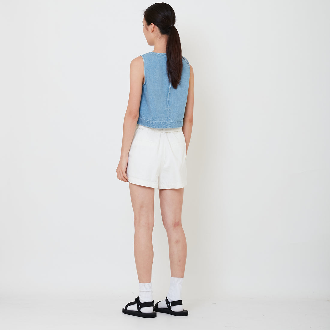 Women Denim Shorts with Belt - Off White - SW2502049A