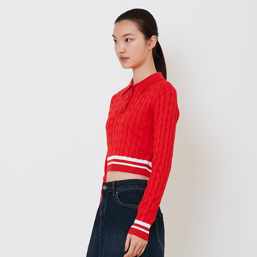 Women Cable Knit Polo - Dark Orange - SW2503059A
