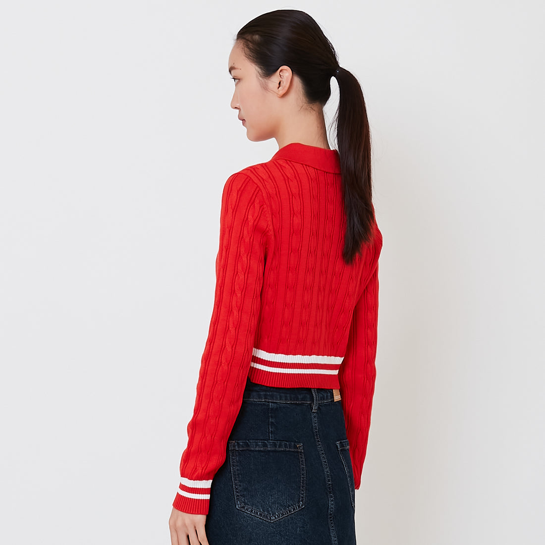 Women Cable Knit Polo - Dark Orange - SW2503059A