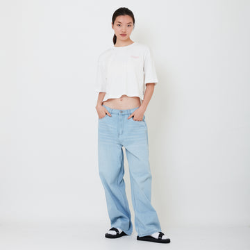 Women Elastic Waist Baggy Jeans - Light Blue - SW2503063A