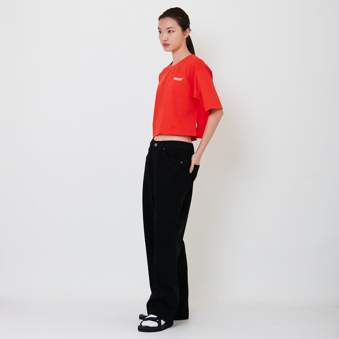 Women Elastic Waist Baggy Jeans - Black - SW2503063B