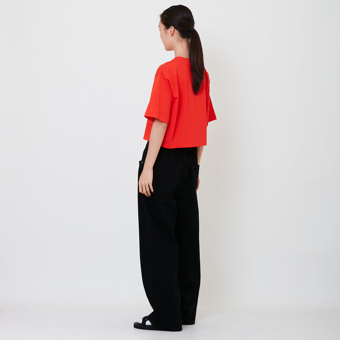 Women Elastic Waist Baggy Jeans - Black - SW2503063B