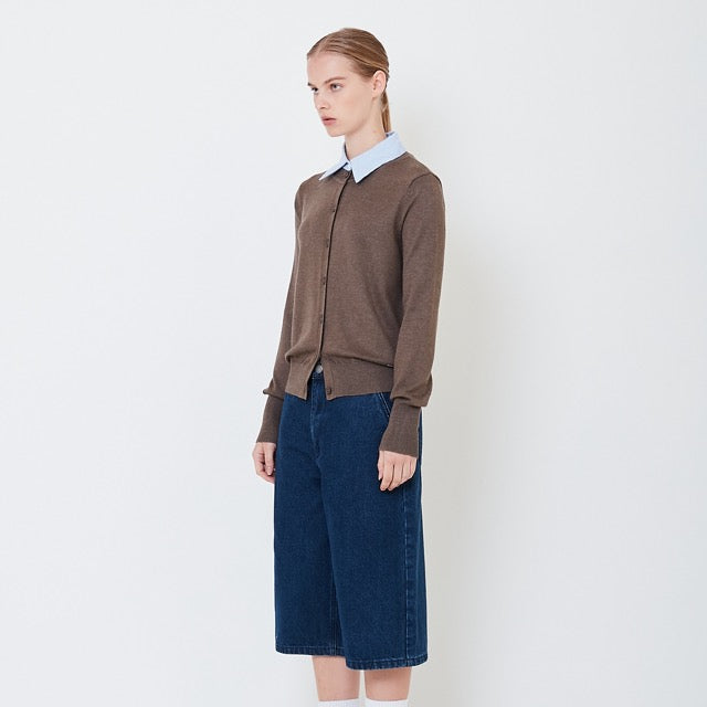 Women Combined Knit Cardigan - Brown - SW2504080B
