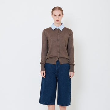 Women Combined Knit Cardigan - Brown - SW2504080B