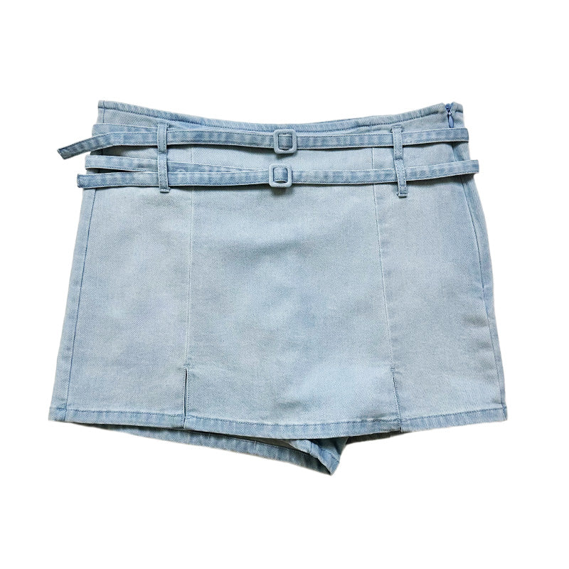Women Denim Skort With Belt - Light Blue - SW2504081A