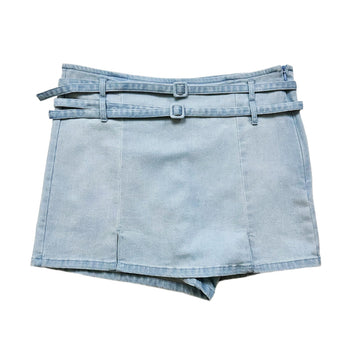 Women Denim Skort With Belt - Light Blue - SW2504081A
