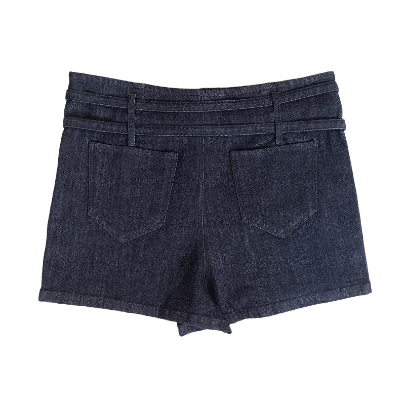 Women Denim Skort With Belt - Navy - SW2504081B