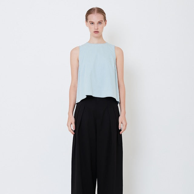 Women Sleeveless Crew Neck Blouse - Light Blue - SW2504083A