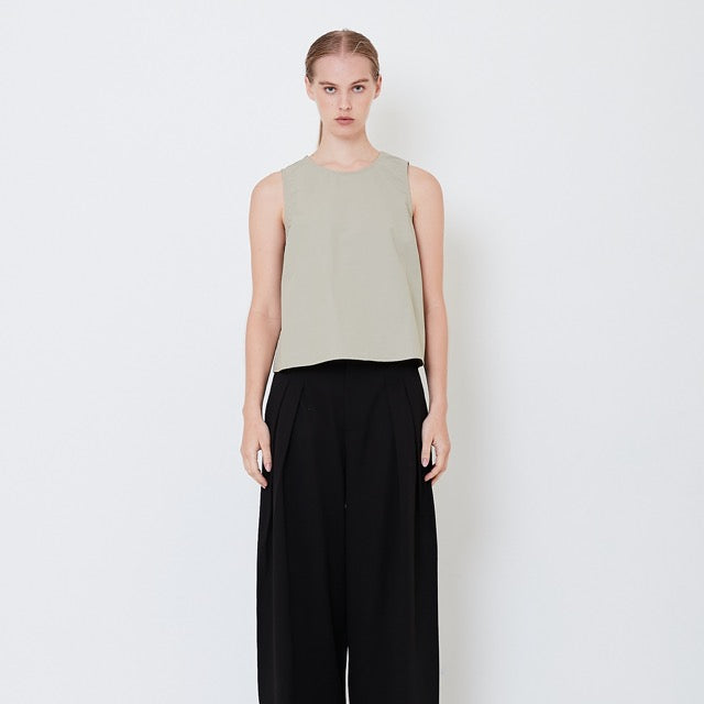Women Sleeveless Crew Neck Blouse - Dusty Green - SW2504083B