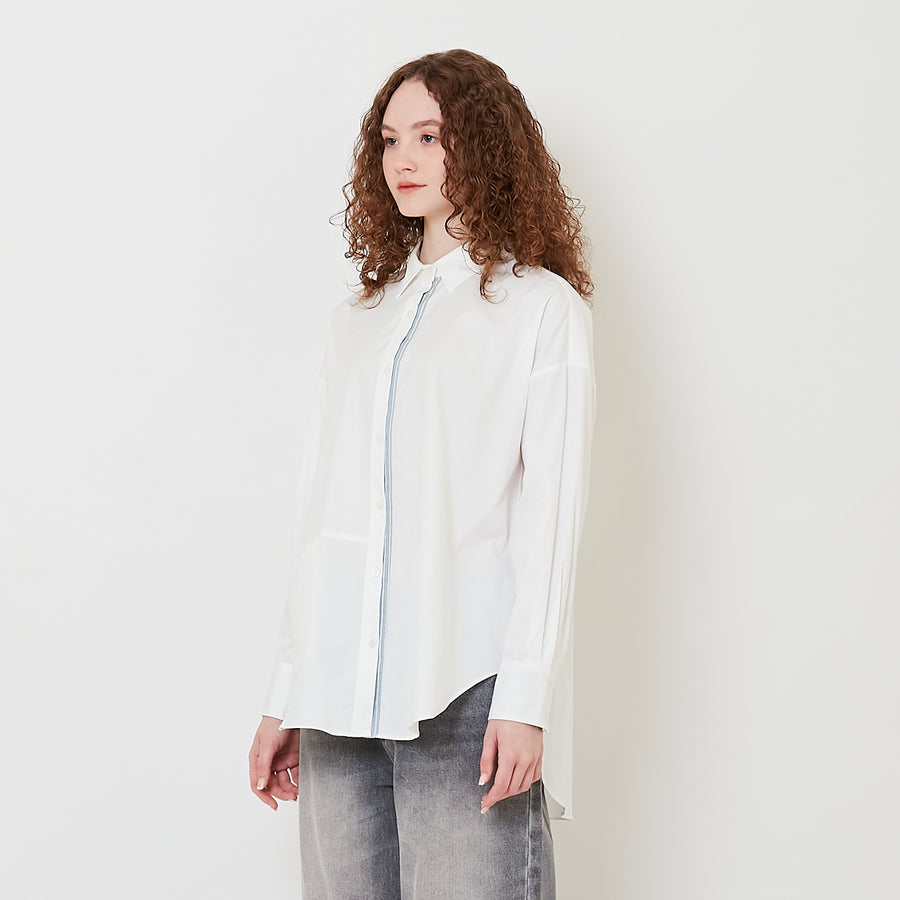 Women Oversized Striped Shirt - Off White - SW2505098A
