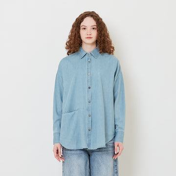 Women Oversized Chambray Shirt - Light Blue - SW2505099A