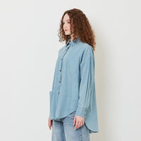 Women Oversized Chambray Shirt - Light Blue - SW2505099A
