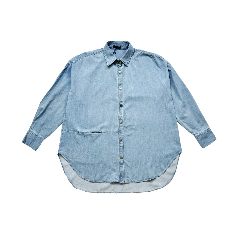 Women Oversized Chambray Shirt - Light Blue - SW2505099A