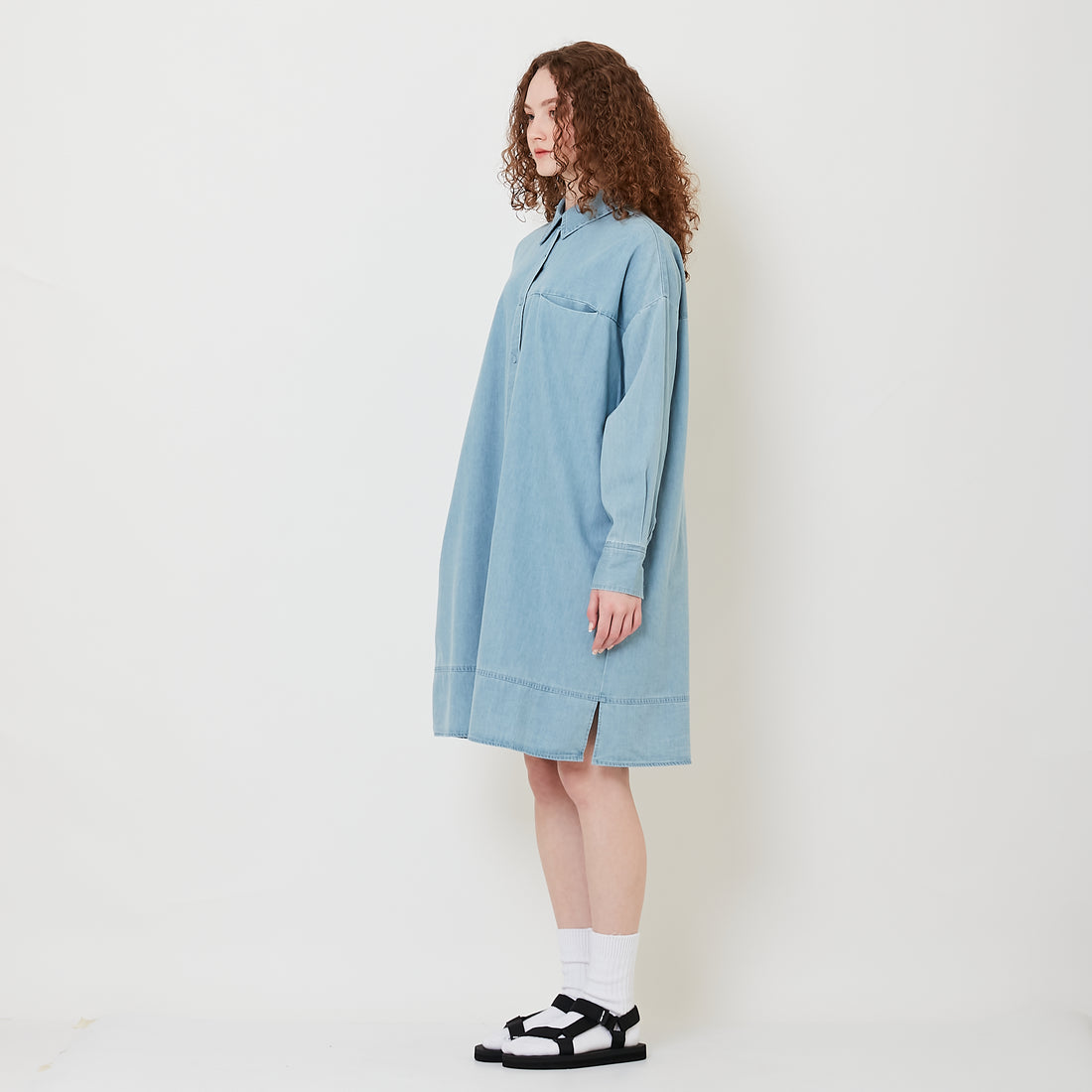Women Chambray Shirt Dress - Light Blue - SW2505238A