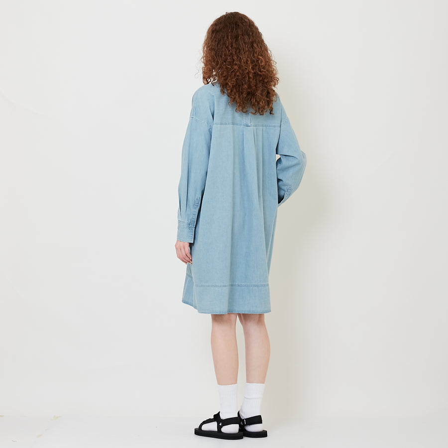 Women Chambray Shirt Dress - Light Blue - SW2505238A