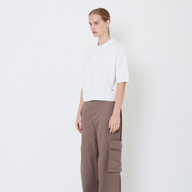 Women Polo Knit Top - Off White - SW2506108A