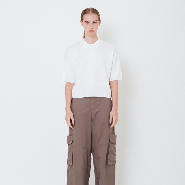 Women Polo Knit Top - Off White - SW2506108A