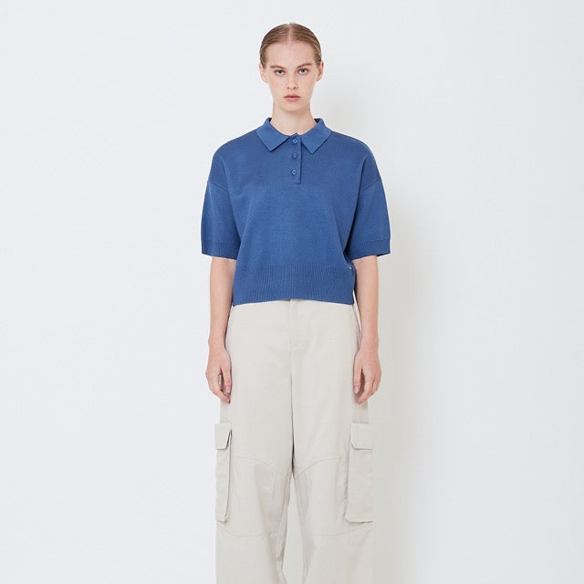 Women Polo Knit Top - Dusty Blue - SW2506108C