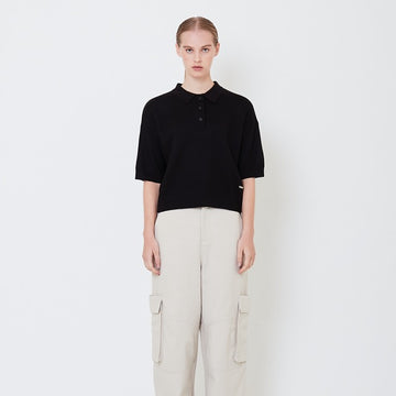 Women Polo Knit Top - Black - SW2506108D