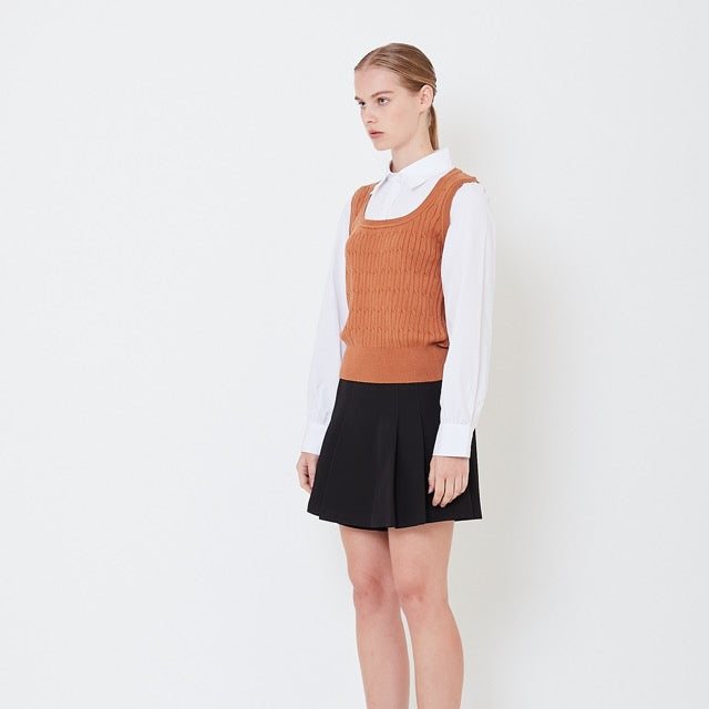 Women 2 in 1 Knit Blouse - Camel - SW2506113A