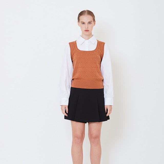 Women 2 in 1 Knit Blouse - Camel - SW2506113A