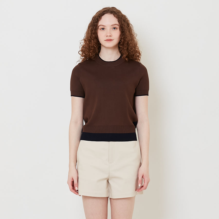 Women Contrast Knit Top - Brown - SW2508125C