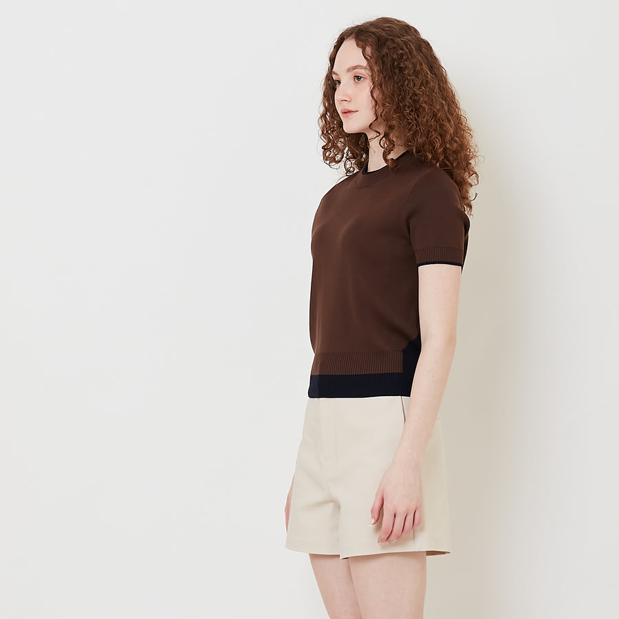 Women Contrast Knit Top - Brown - SW2508125C