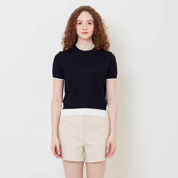 Women Contrast Knit Top - Navy - SW2508125D