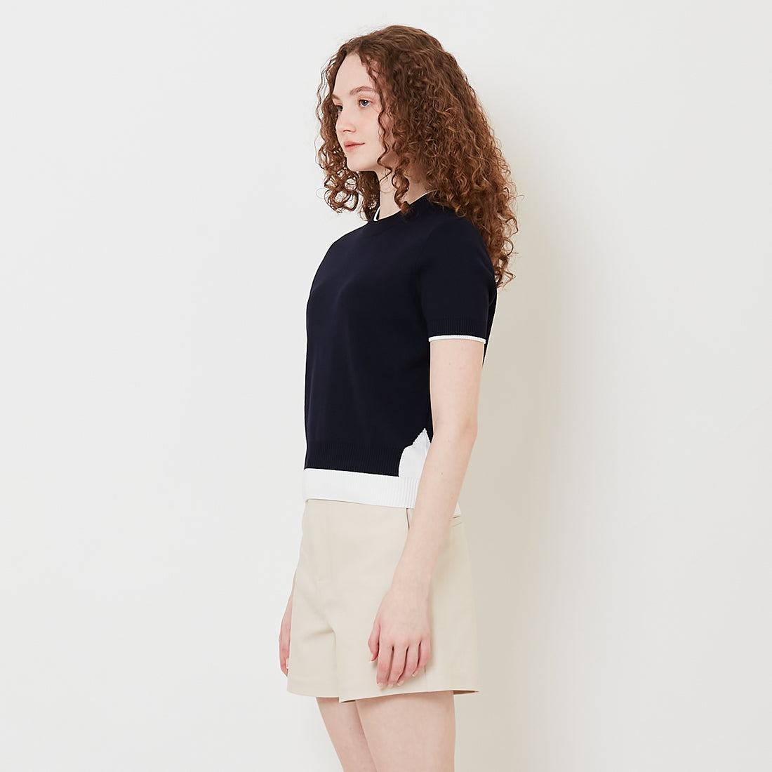 Women Contrast Knit Top - Navy - SW2508125D