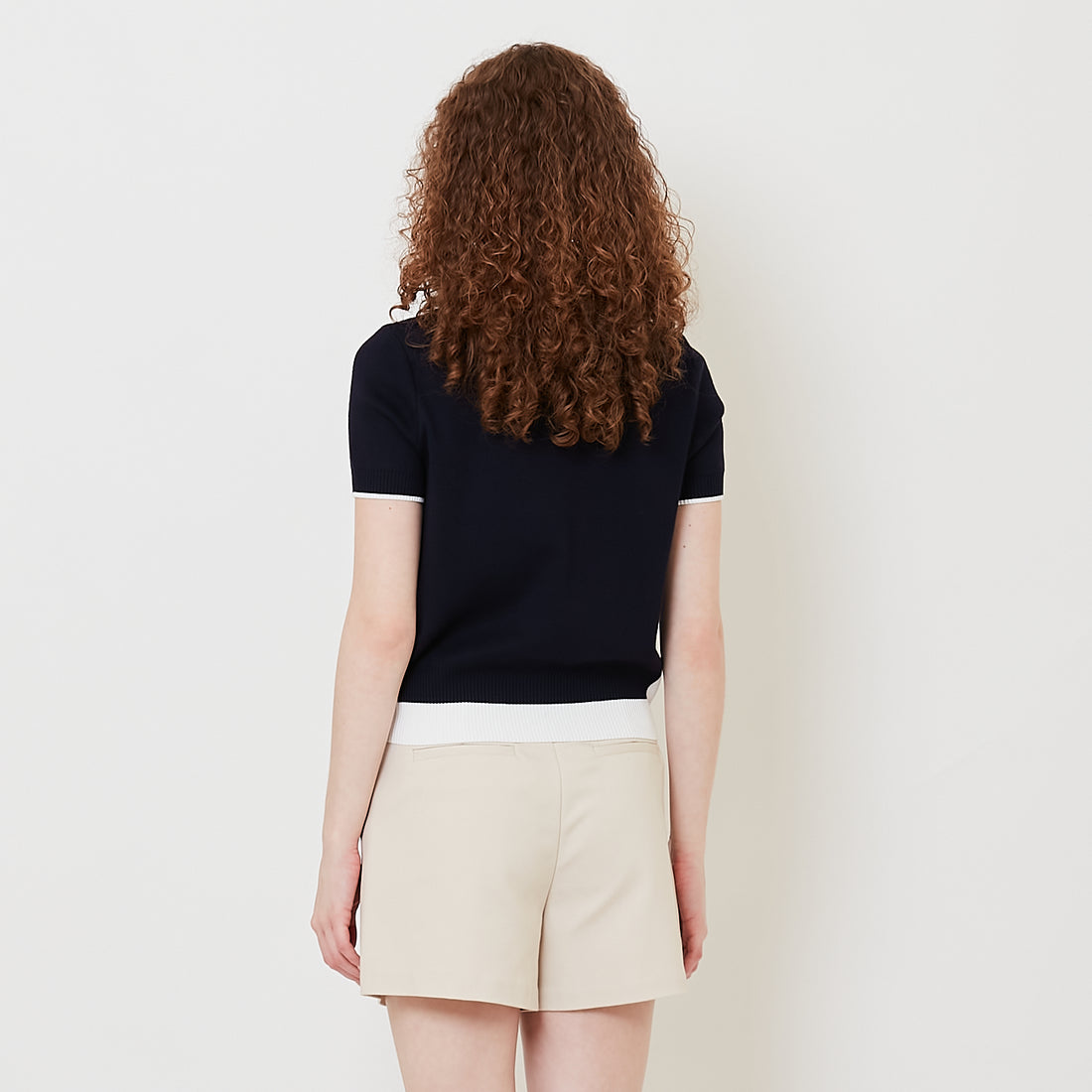 Women Contrast Knit Top - Navy - SW2508125D