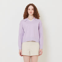 Women Contrast Polo Sweater - Purple - SW2508126B