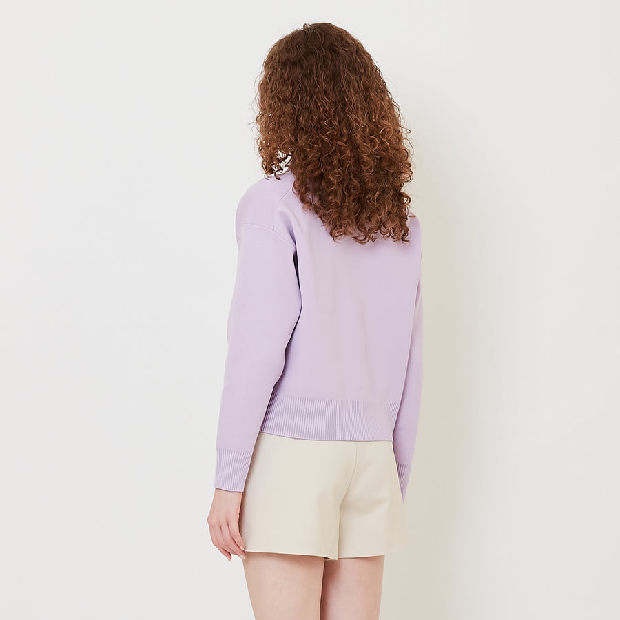 Women Contrast Polo Sweater - Purple - SW2508126B