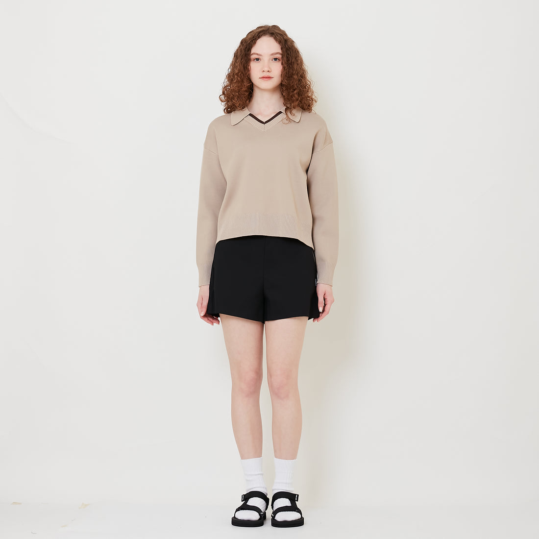 Women Stretch Cotton Shorts - Black - SW2508127B