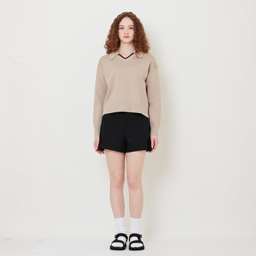 Women Stretch Cotton Shorts - Black - SW2508127B