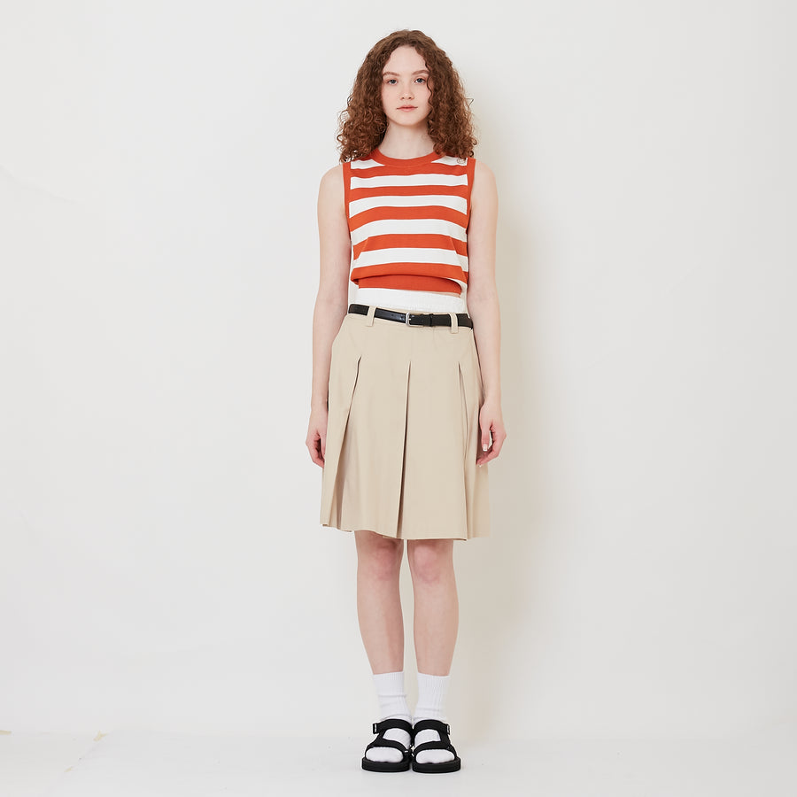 Women Pleated Skirt With Belt - Light Khaki - SW2508130A