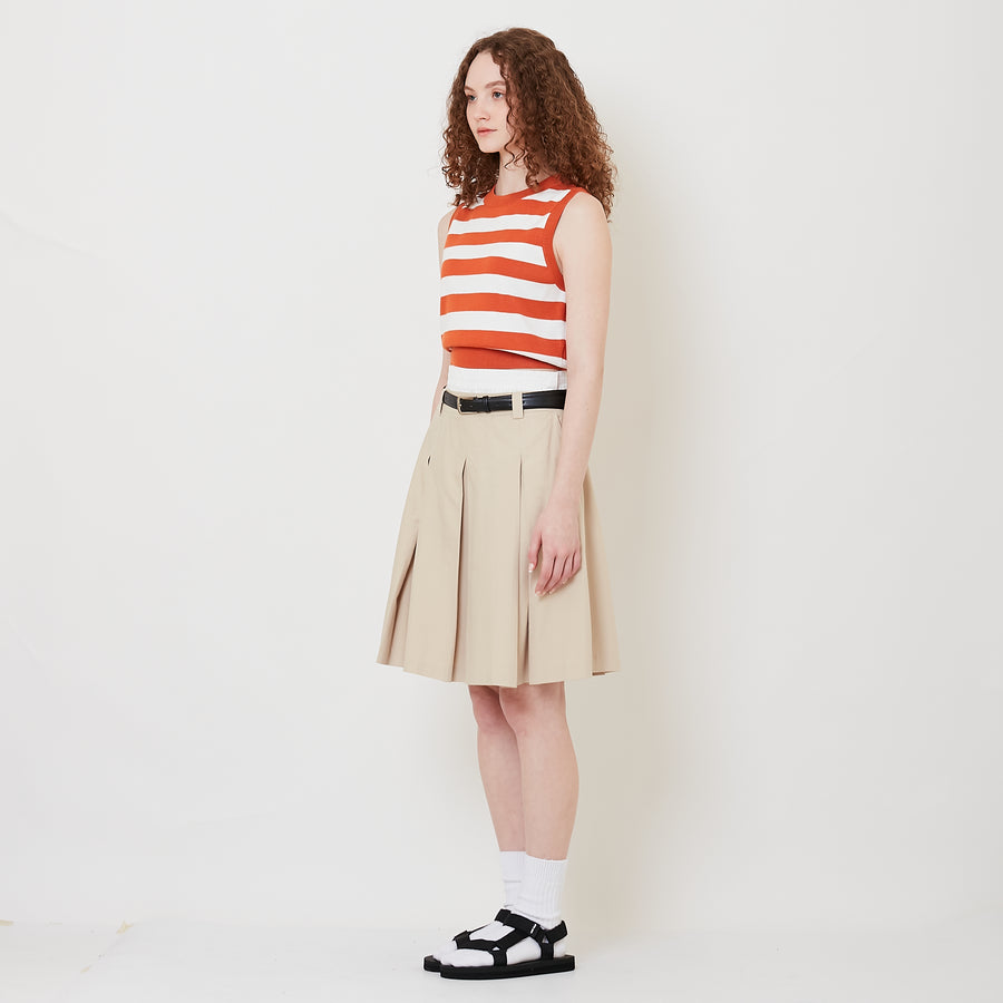 Women Pleated Skirt With Belt - Light Khaki - SW2508130A
