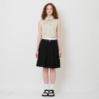 Women Pleated Skirt With Belt - Black - SW2508130B