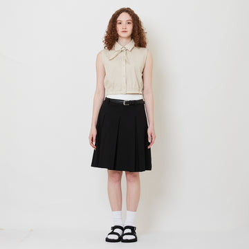 Women Pleated Skirt With Belt - Black - SW2508130B