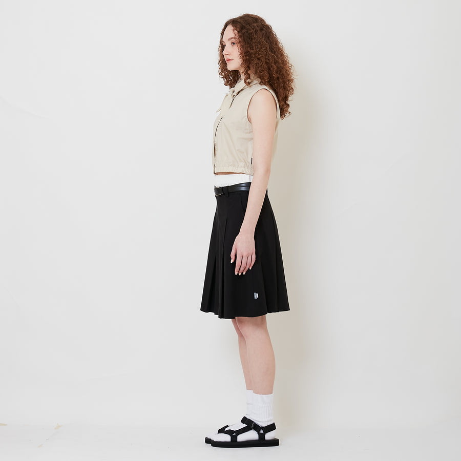Women Pleated Skirt With Belt - Black - SW2508130B