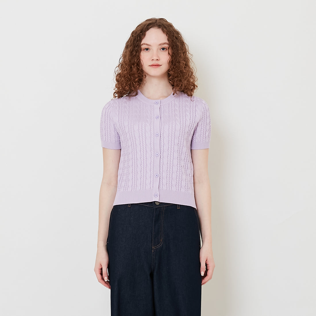 Women Cable Knit Top - Purple - SW2508131A