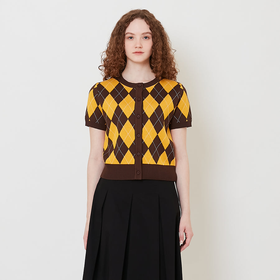Women Argyle Top - Yellow - SW2508132A