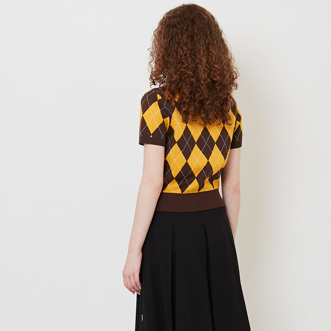 Women Argyle Top - Yellow - SW2508132A