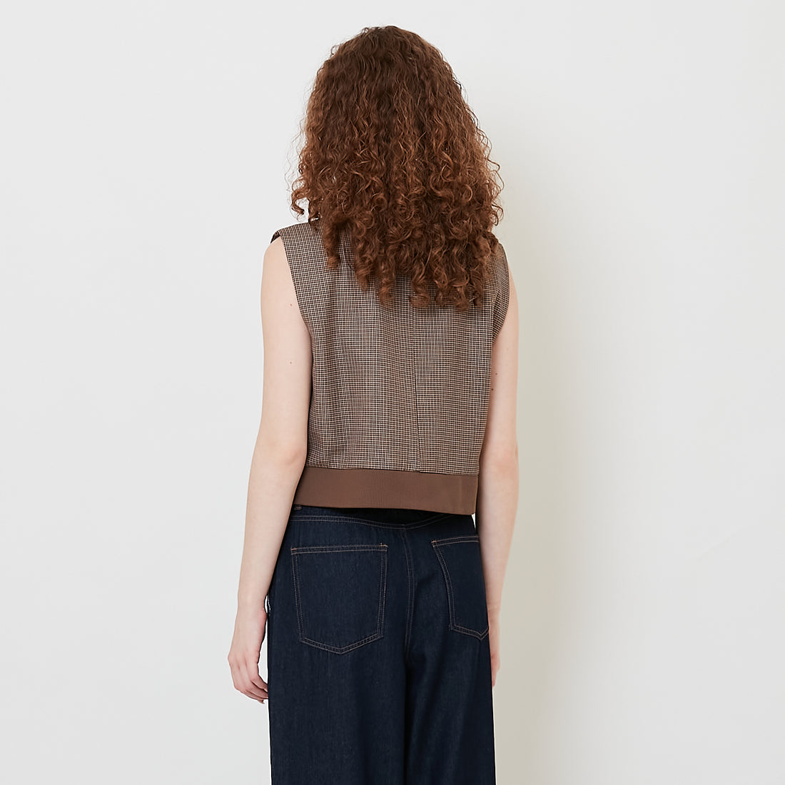 Women Houndstooth Cropped Vest - Brown - SW2508133A