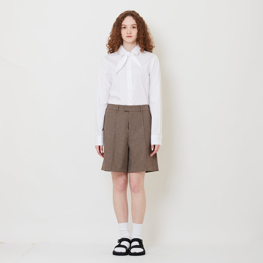 Women Houndstooth Tailored Shorts - Brown - SW2508134A