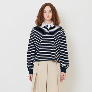 Women Striped Polo Sweatshirt - Navy - SW2508135A