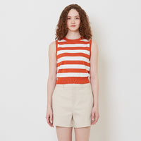Women Striped Knit Cropped Top - Orange - SW2509143A