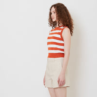 Women Striped Knit Cropped Top - Orange - SW2509143A