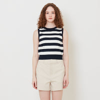 Women Striped Knit Cropped Top - Navy - SW2509143B
